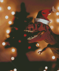Dinosaur With Hat At Christmas Diamond Paintings