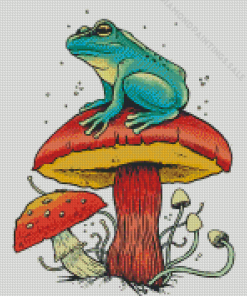 Frog And Mushrooms Diamond Paintings