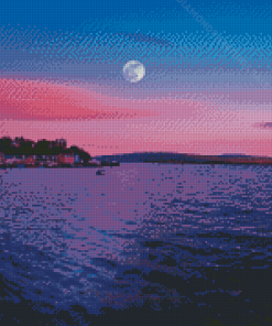 Full Moon View From Tobermory Town Diamond Paintings