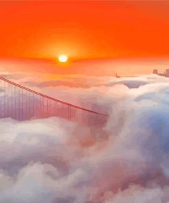 Golden Gate Bridge In Fog At Sunset Diamond Painting