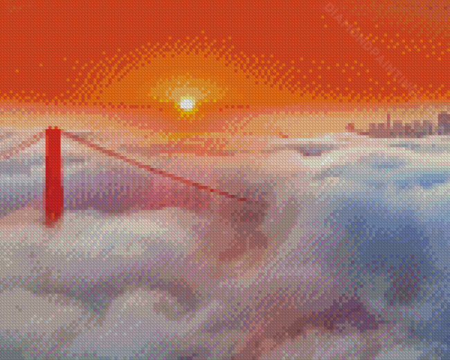 Golden Gate Bridge In Fog At Sunset Diamond Paintings