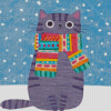 Grey Cat With Scarf Diamond Paintings