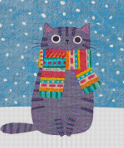 Grey Cat With Scarf Diamond Paintings