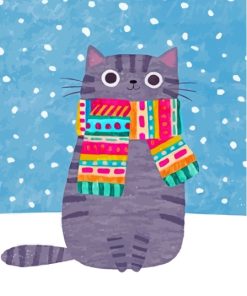 Grey Cat With Scarf Diamond Painting