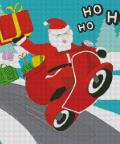 Merry Christmas Santa With Motorcycle Diamond Paintings