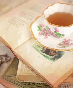 Old Vintage Books With Tea Cup Diamond Painting