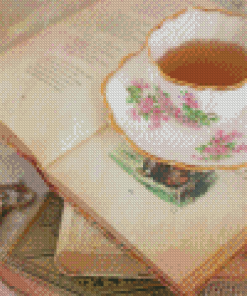 Old Vintage Books With Tea Cup Diamond Paintings