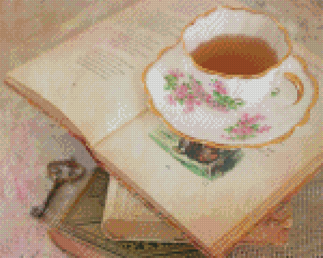 Old Vintage Books With Tea Cup Diamond Paintings