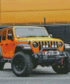 Orange Jeep Car Diamond Paintings