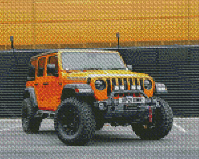 Orange Jeep Car Diamond Paintings