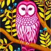 Pink Owl On Tree Diamond Painting