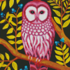 Pink Owl On Tree Diamond Painting