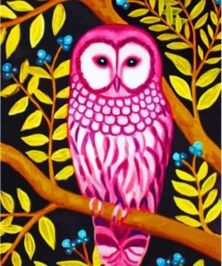 Pink Owl On Tree Diamond Painting