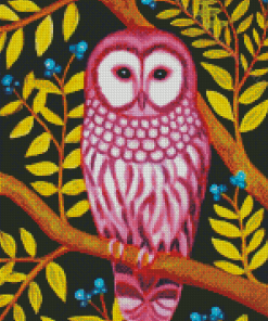Pink Owl On Tree Diamond Painting