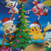 Pokemon Characters Celebrating Christmas Diamond Paintings