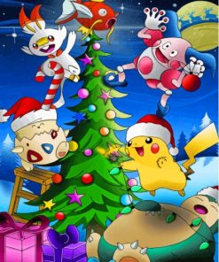 Pokemon Characters Celebrating Christmas Diamond Painting