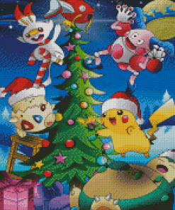 Pokemon Characters Celebrating Christmas Diamond Paintings
