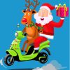 Reindeer And Santa With Motorcycle Diamond Painting
