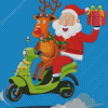 Reindeer And Santa With Motorcycle Diamond Paintings