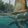 Spinosaurus Dinosaur Underwater With Fish Diamond Paintings
