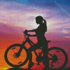 Sporty Girl With Bike Silhouette Diamond Paintings