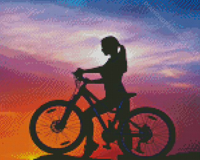 Sporty Girl With Bike Silhouette Diamond Paintings