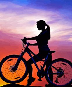 Sporty Girl With Bike Silhouette Diamond Painting