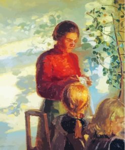 Two Little Girls Being Taught How To Sew Anna Ancher Diamond Painting