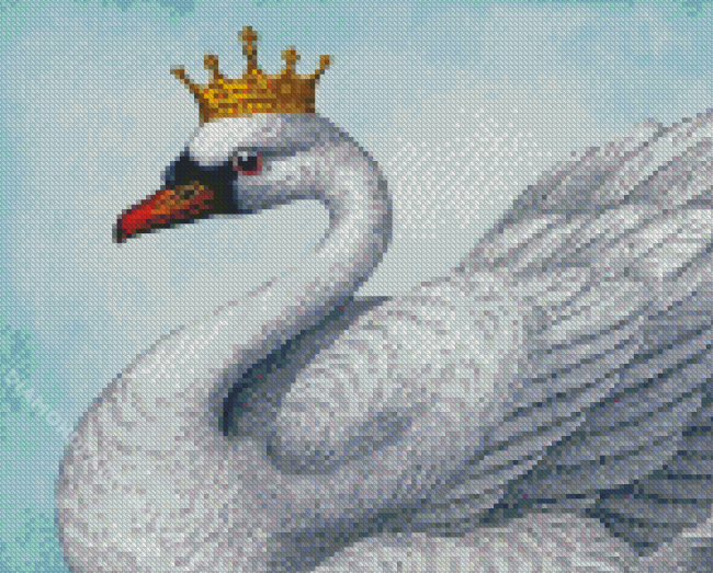 White Princess Swan With Crown Diamond Paintings