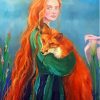 Abstract Orange Girl With Fox Diamond Painting