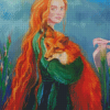Abstract Orange Girl With Fox Diamond Paintings