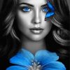 Black And White Blue Eyed Lady And Butterfly Diamond Painting