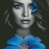 Black And White Blue Eyed Lady And Butterfly Diamond Paintings