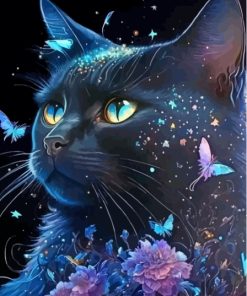 Black Cat And Butterflies Diamond Painting