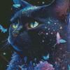 Black Cat And Butterflies Diamond Paintings