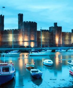 Caernarfon Castle Harbour At Night Diamond Painting