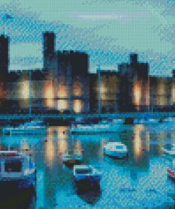 Caernarfon Castle Harbour At Night Diamond Painting