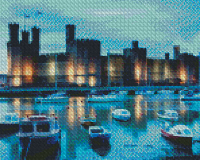 Caernarfon Castle Harbour At Night Diamond Painting