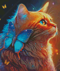 Cat And Butterflies Diamond Paintings