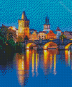 Charles Bridge Prague By Night Diamond Paintings