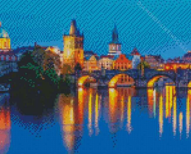 Charles Bridge Prague By Night Diamond Paintings