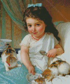 Child And Kittens Diamond Paintings