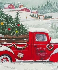 Christmas Red Pickup Truck Diamond Painting
