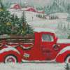 Christmas Red Pickup Truck Diamond Paintings