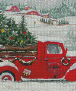 Christmas Red Pickup Truck Diamond Paintings