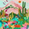 Colorful Abstract Cactus Near Mountain Diamond Painting