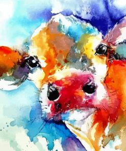 Colorful Watercolor Cow Diamond Painting