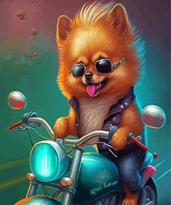 Cool Puppy Riding A Motorcycle Diamond Painting