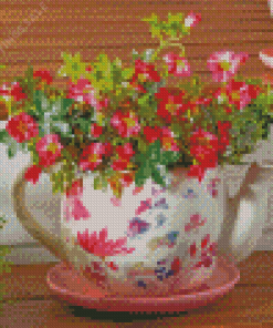 Teapot With Flowers Diamond Paintings