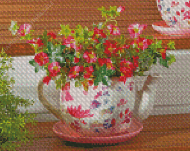 Teapot With Flowers Diamond Paintings